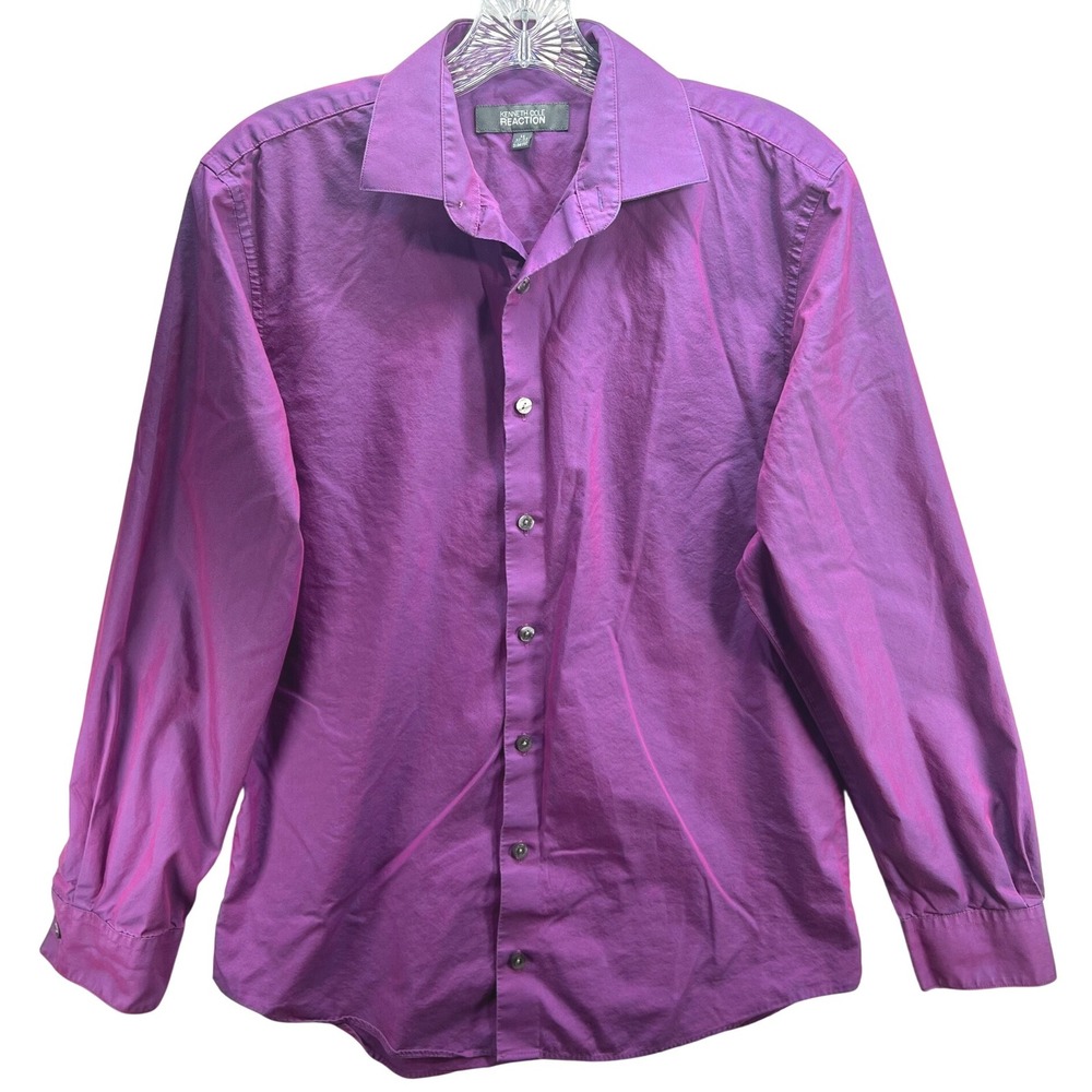 Kenneth Cole Reaction Slim Fit Button Down Shirt Purple Iridescent Size 15 32-33